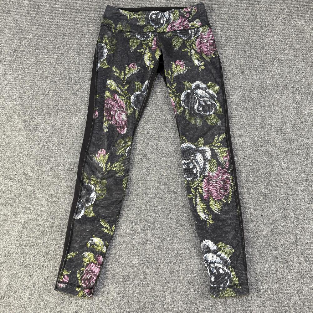Lululemon Leggings Womens 8 Black Floral Print Ankle Skinny Yoga Pants Gym